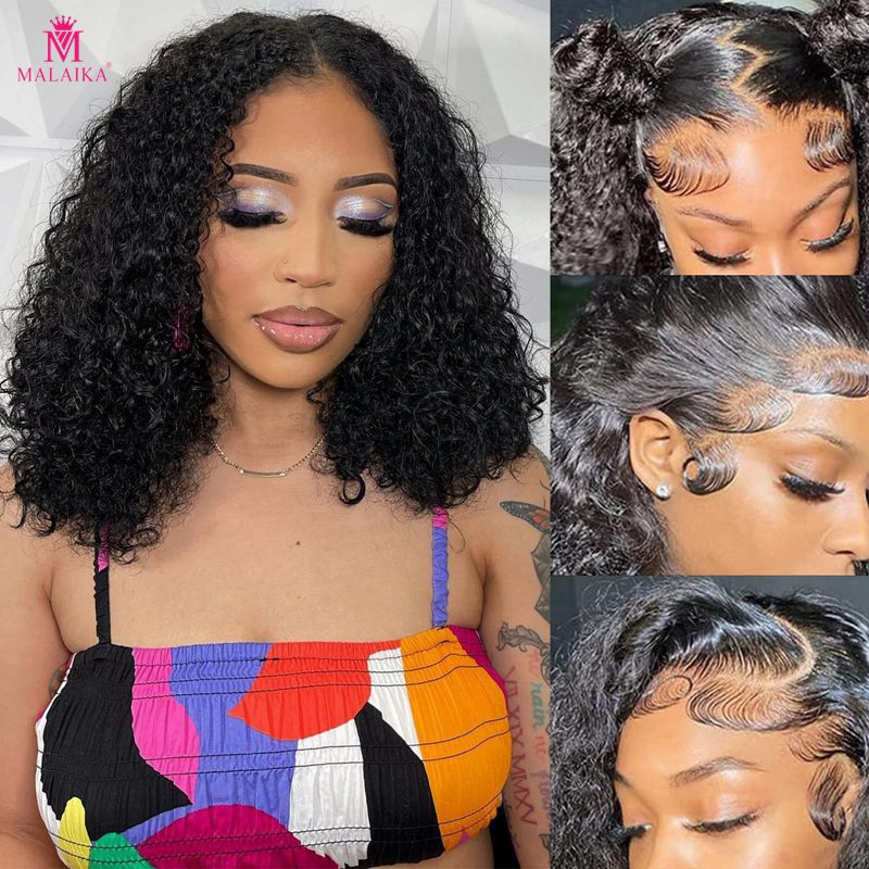 Parrucca per capelli umani ricci Bob 12 pollici 13x4 parrucca anteriore in pizzo pre pizzicata densità 180% parrucche Bob ricci profondi vergini brasiliani capelli umani_voghion.com