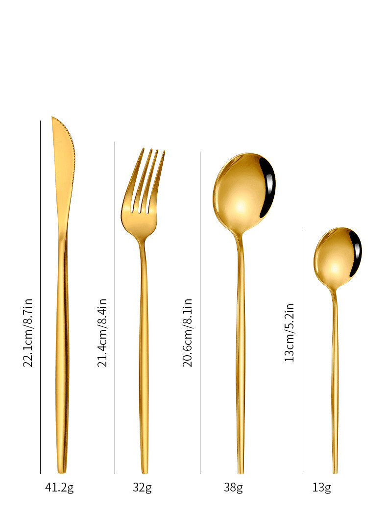 Western-Steakmesser, Gabel und Löffel aus Edelstahl, Gold, 24-teiliges Set_voghion.com