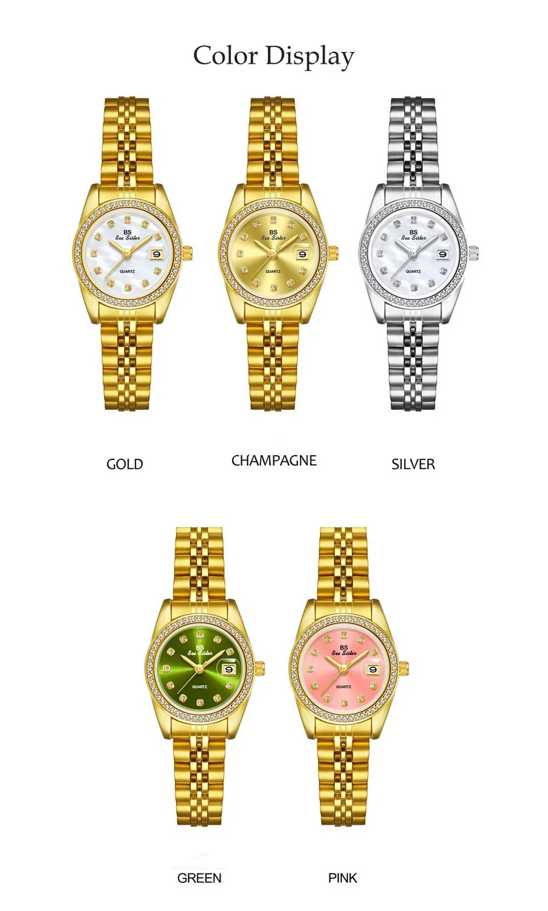 BS Ladies Watch Diamond Mica Dial With Date Display Business Quartz Watch For Women Stainless Steel Strap_voghion.com