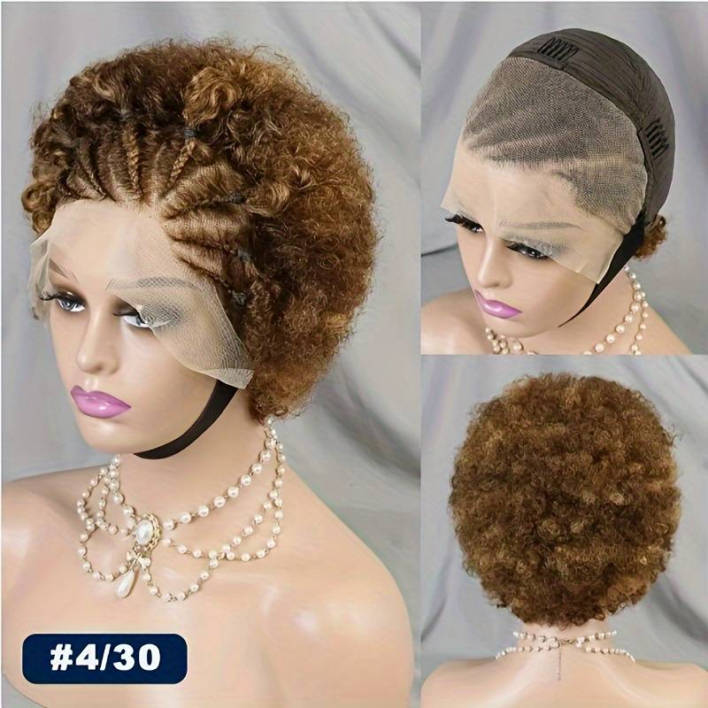 Marca MAKI, cabello humano 13*4, peluca de encaje, trenzas de cabello humano tejidas a mano + cabello afro esponjoso, 100% de cabello humano, diseño de moda_voghion.com