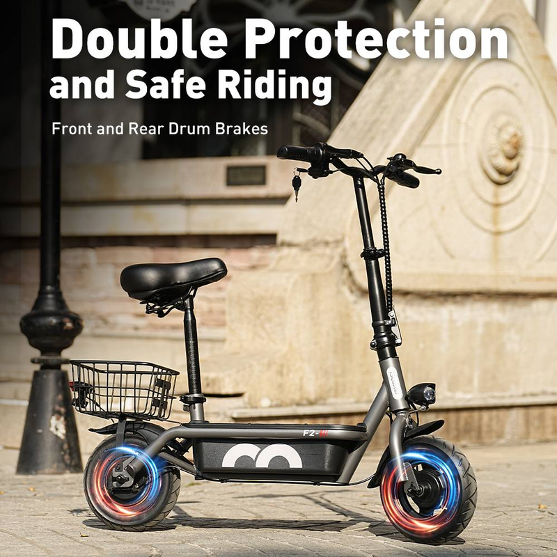 iScooter F2 500W Faltbarer Elektroroller mit Sitz für Erwachsene, 10-Zoll-Pendler-Escooter mit Korb und breiten Pedalen, 36V7.8Ah_voghion.com