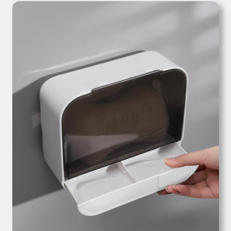 Minimalistesch Seifeschüssel fir un der Mauer mat Deckel, Groussen, rutschfeste Seifenhalter fir d'Buedzëmmer, Waasseroflafdesign, Kee Bueren néideg_voghion.com