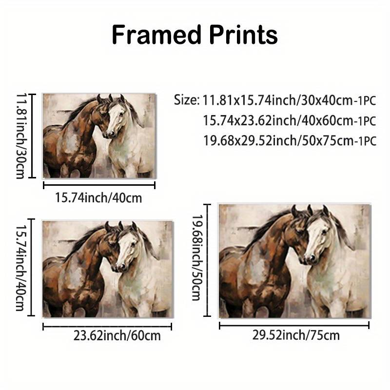 1pc Framed Retro Horse Gift Canvas Prints Painting Wall Art Rural Horse Poster Art Print Romantic Couples Horse Canvas Wall Art For Bedroom_voghion.com