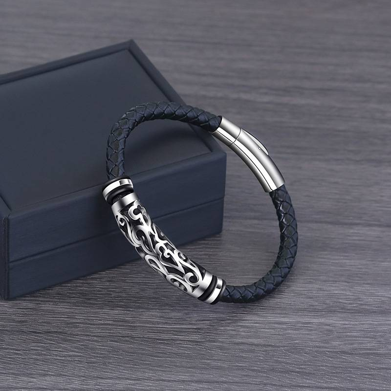 Men's Braided Leather Bracelet - Handcrafted Hollow-Out Design, Retro Style Adjustable Wristband For Casual & Formal Wear (Sizes 18-20cm)_voghion.com