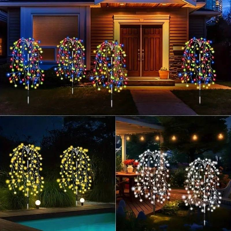 Solar Firecracker LED String Lights – IP65 Waterproof Outdoor Decorative Lights (120/200/300 LEDs, Foldable Pole, 8 Modes, Warm White/Color Changing)_voghion.com