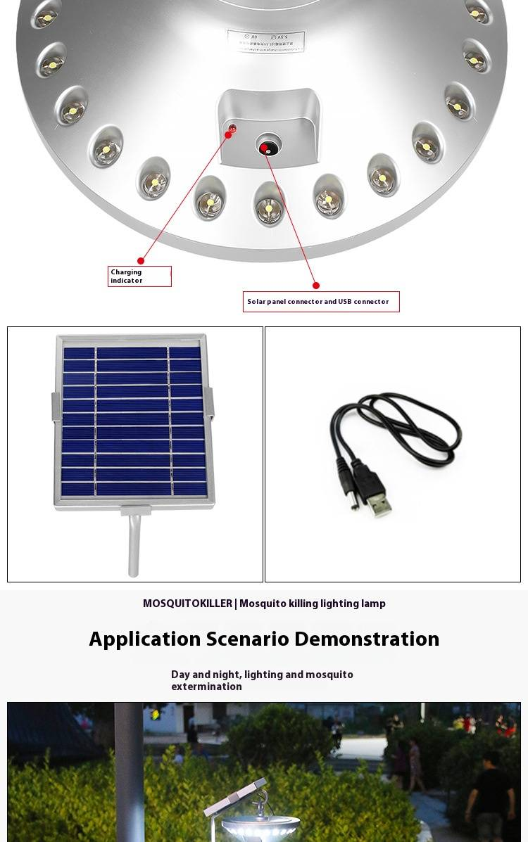 Solar-Powered Mosquito Killer Lamp For Outdoor Use - Waterproof LED Bug Zapper For Garden, Patio, And Yard Eco-Friendly Insect Trap With Hanging Ring_voghion.com