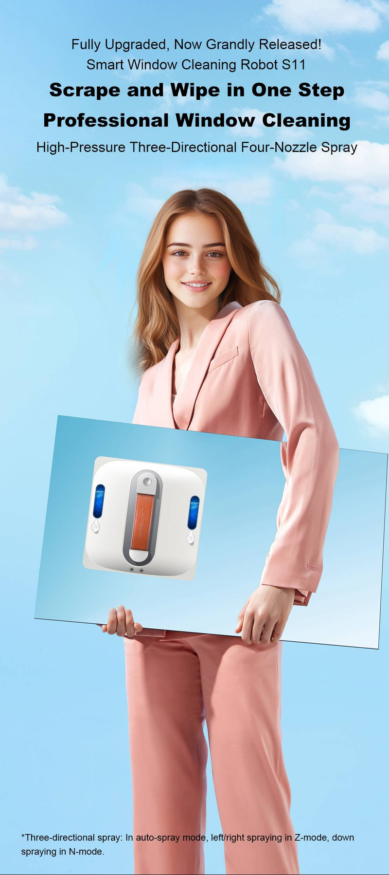 Robot lave-vitres Liectroux S11, jet d'eau 4 directions, navigation intelligente, système de sécurité multiple, fonctionnement sans cadre, télécommande et application._voghion.com