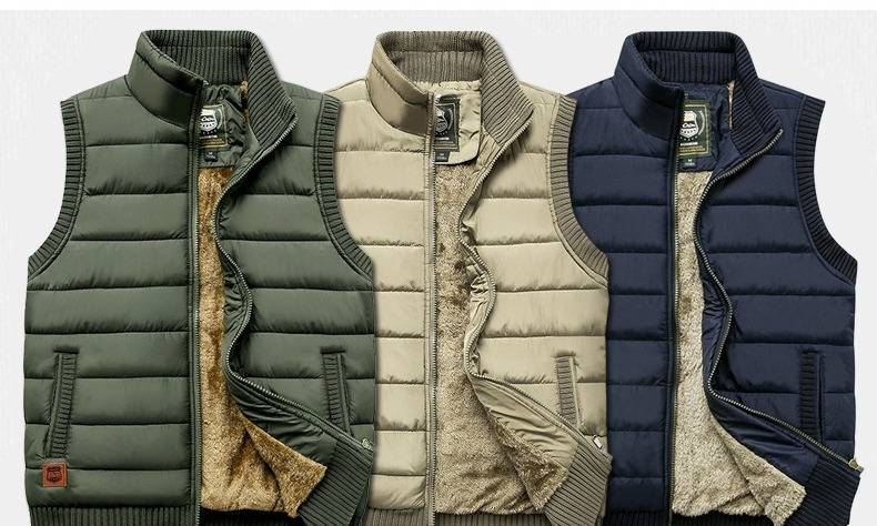 Men's Fleece-Lined Vest Jacket - Winter Warm Cotton Blend Outerwear With Velvet Collar (Tibetan Blue/Khaki/Army Green, M-XXXXL)_voghion.com