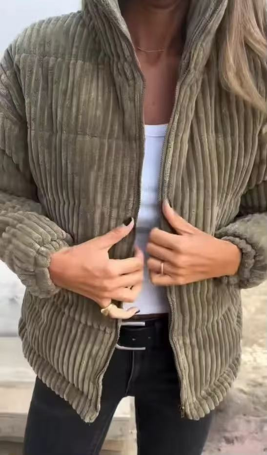 Women's Corduroy Stand Collar Short Jacket With Pockets - Long Sleeve Autumn Winter Casual Outerwear (Available In 8 Colors & 8 Sizes)_voghion.com