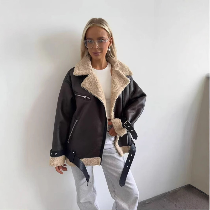 Belted Faux Shearling Jacket (Relaxed Fit + Vintage Edge)_voghion.com