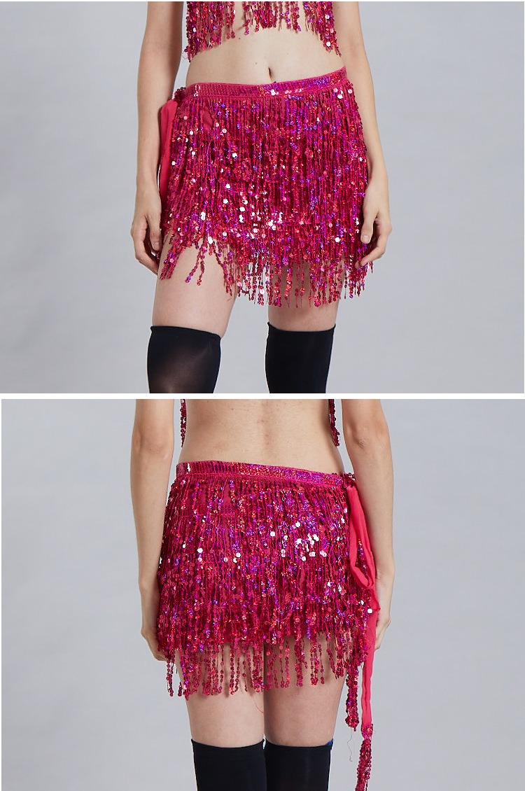 Chaîne de taille pour danse du ventre d'Halloween, serviette de hanche indienne, serviette de hanche à franges à paillettes bohème, costume de scène DS Performance_voghion.com