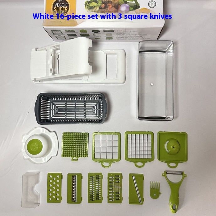 Set tritatutto multifunzionale 14 in 1: affettatrice in acciaio inossidabile con 3 lame, contenitore e base antiscivolo per patate, carote, cipolle_voghion.com
