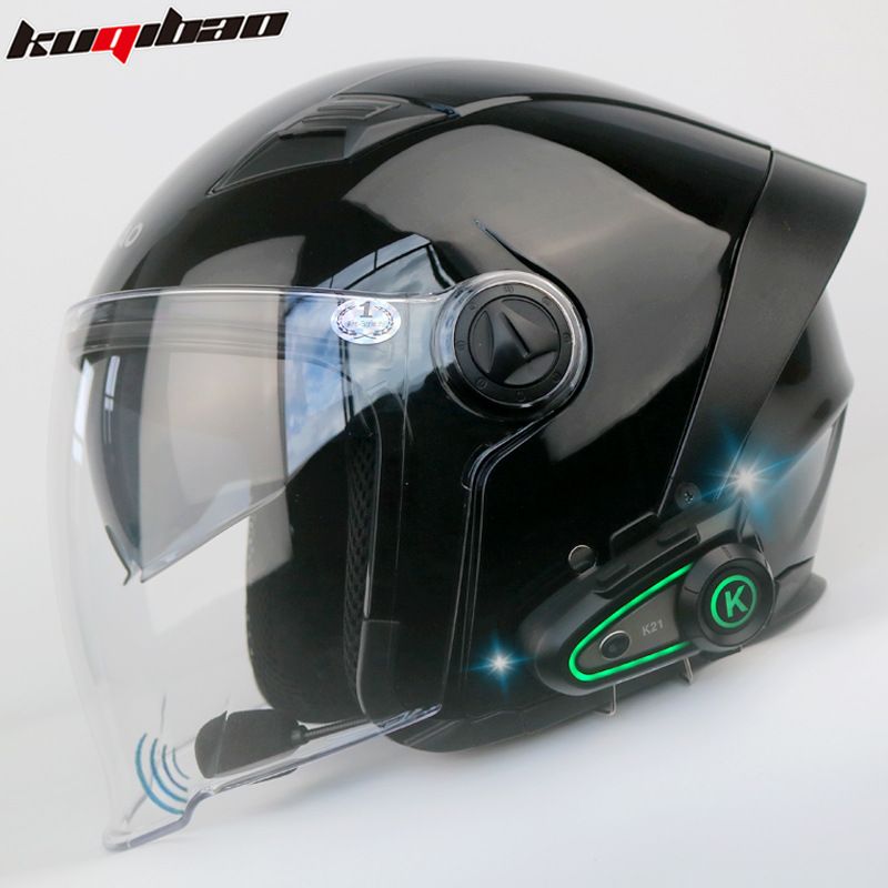 Motorcycle Helmet With Bluetooth Intercom, 3/4 Open Face Design, Dual Visor, 3C Certified, ABS Material, Multiple Color Options_voghion.com