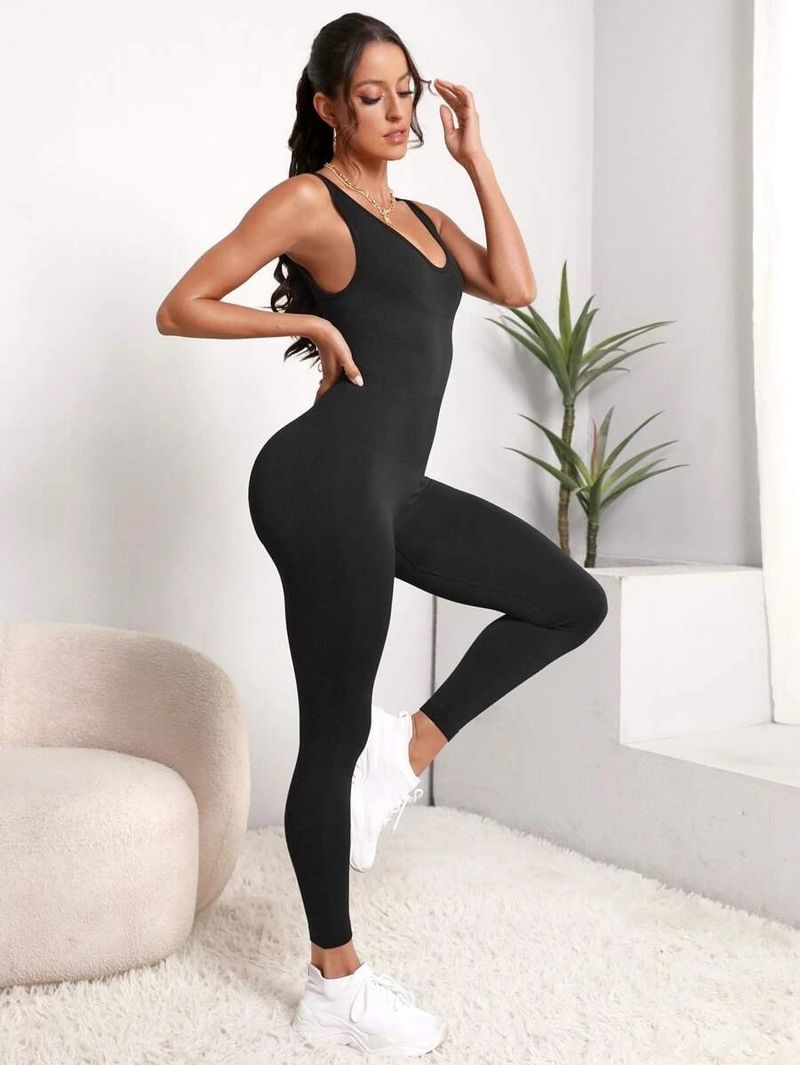 Women's Long Sleeve Yoga Bodysuit Slimming High-Waisted Tummy Control Workout Outfit With Triangle Shorts_voghion.com