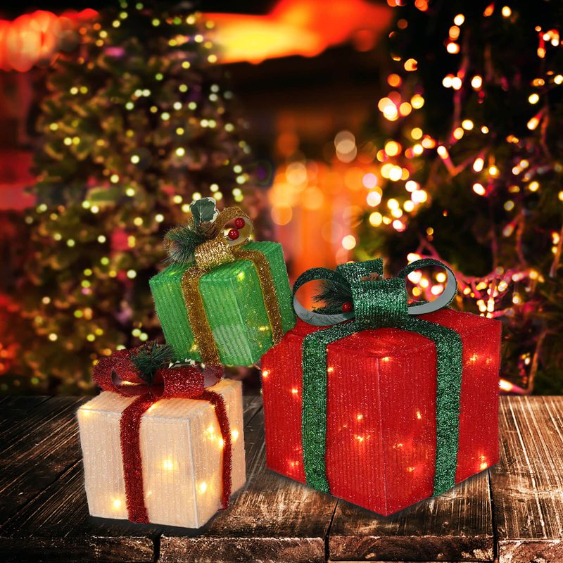 Box ABS Plastic Frame LED 60 Light Warm White Light Three-Piece Set Onion Cloth Christmas Gift Box_voghion.com