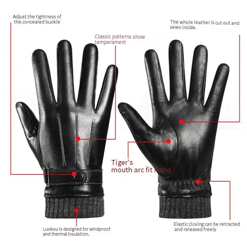 Guanti invernali in vera pelle di alta qualità per uomo - Foderati in pile, antivento, antiscivolo, compatibili con touchscreen per guida e motociclismo_voghion.com