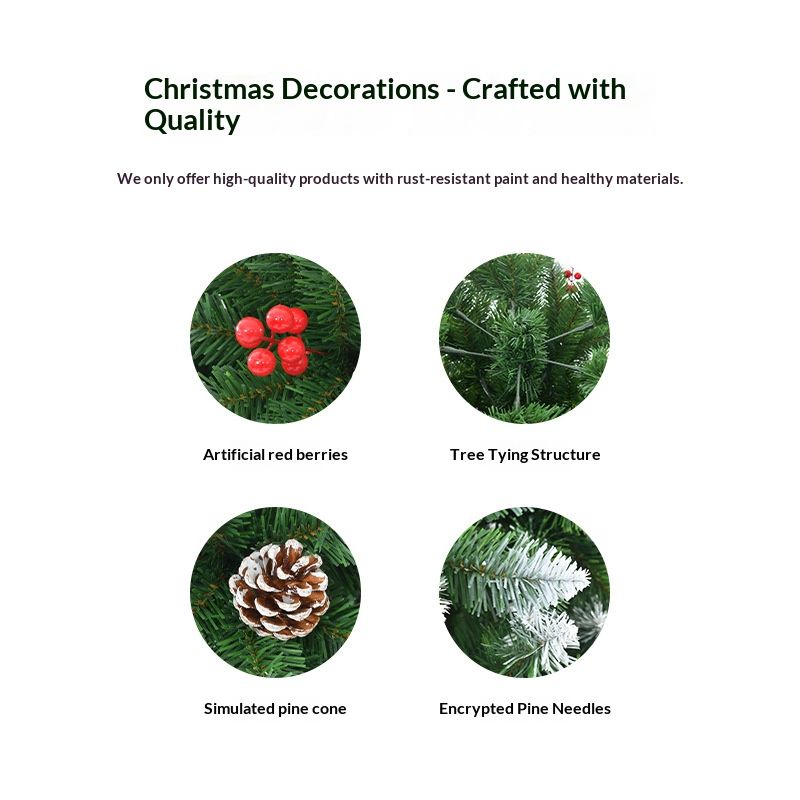 Premium Flame-Retardant PVC Christmas Tree With Snow-Covered Pinecones & Red Berries - Realistic Branch Tips (150cm/180cm/210cm)"_voghion.com