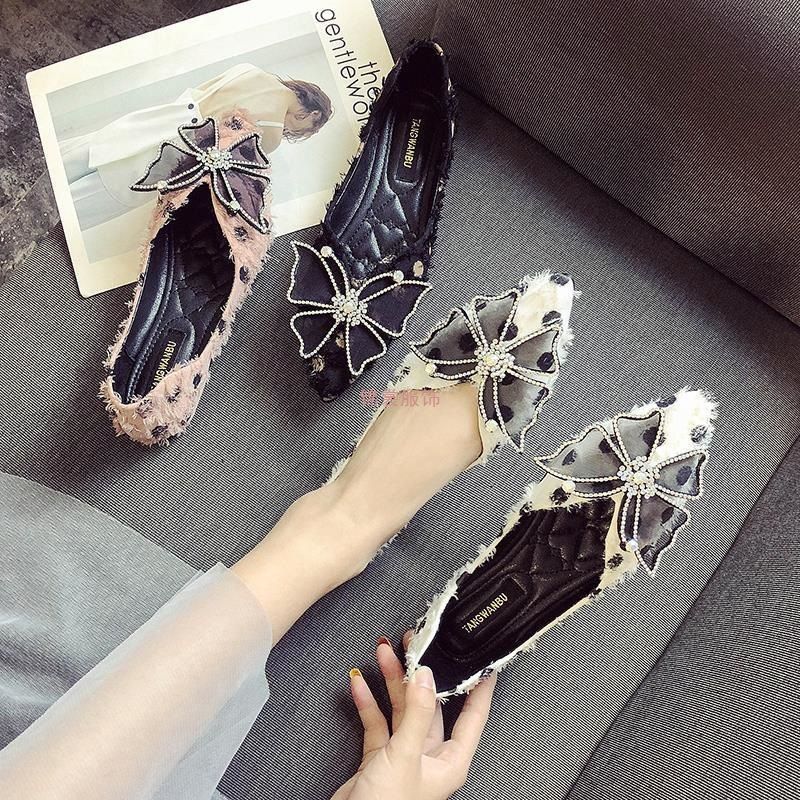 Women's Single 2025 Autumn New Pointed Toe Boat With Bowknot Gentle Flat Shoes Versatile Fairy Loafers_voghion.com