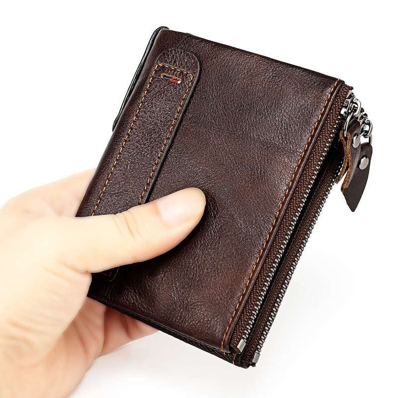 Genuine Leather Wallets for Women Men Small Rfid Wallet Short Bifold Card Holder Men's Wallet with 3 Zipper Pockets Coin_voghion.com