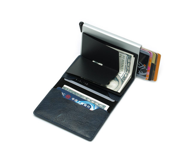 Nuevo Mini tarjetero para hombre, billeteras de fibra de carbono Rfid de cuero negro, Mini billetera delgada, monedero pequeño, monederos para hombre_voghion.com
