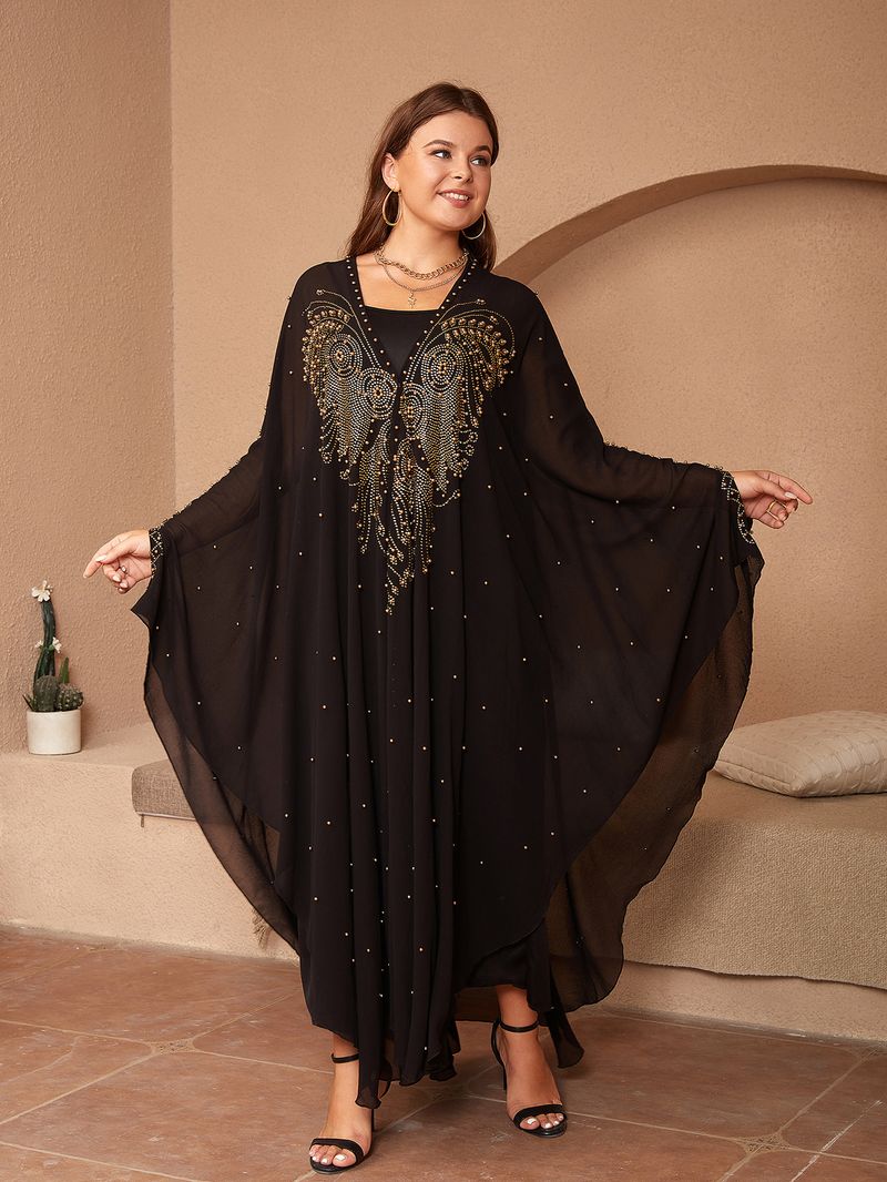 Roupas femininas estilo muçulmano quente diamante miçangas alta densidade chiffon solto capa xale_voghion.com