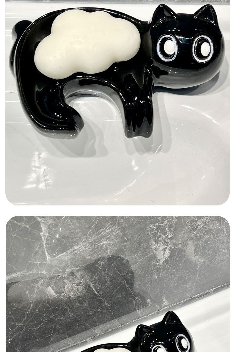 Bezaubernde Seifenschale in Katzenform – Keramik, rutschfest und mit Wasserablauf für das Badezimmer (süßer Cartoon-Seifenhalter, dekorativ und funktional)_voghion.com