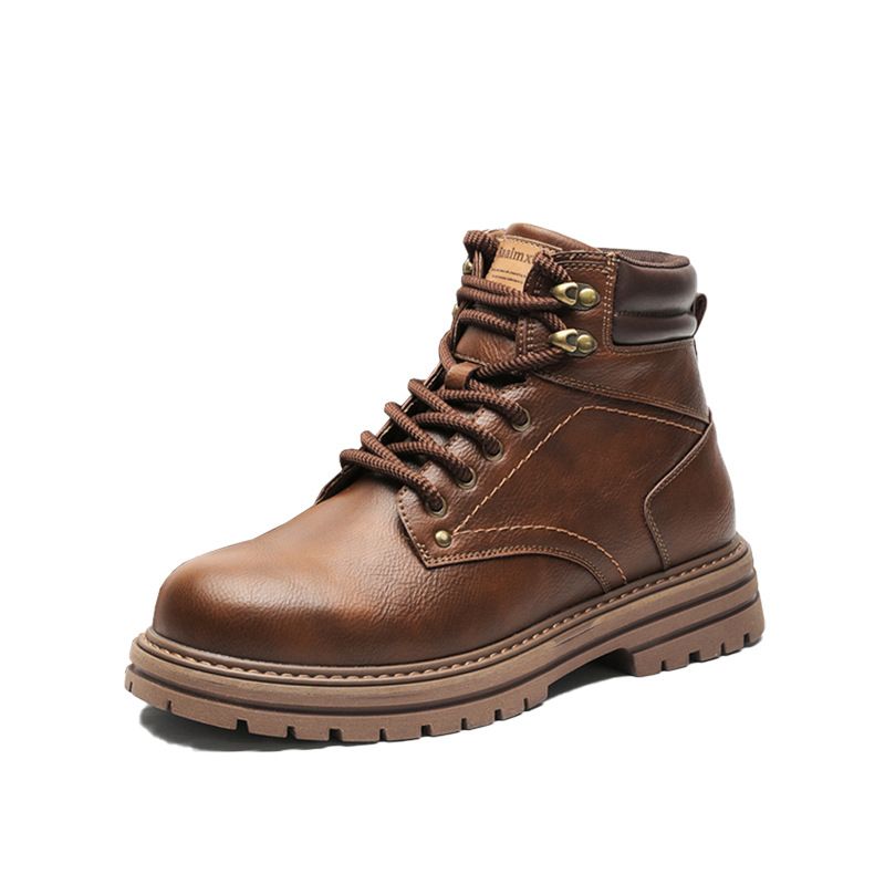 Men's Retro Tooling Boots High-top Short Boots Thick-soled Heightening Martin Boots American Retro Leather Boots_voghion.com
