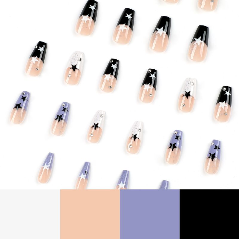 Indossare prodotti polacchi, strass francesi tricolori bianchi e viola, stelle nere e bianche, stile Instagram, indossare unghie_voghion.com