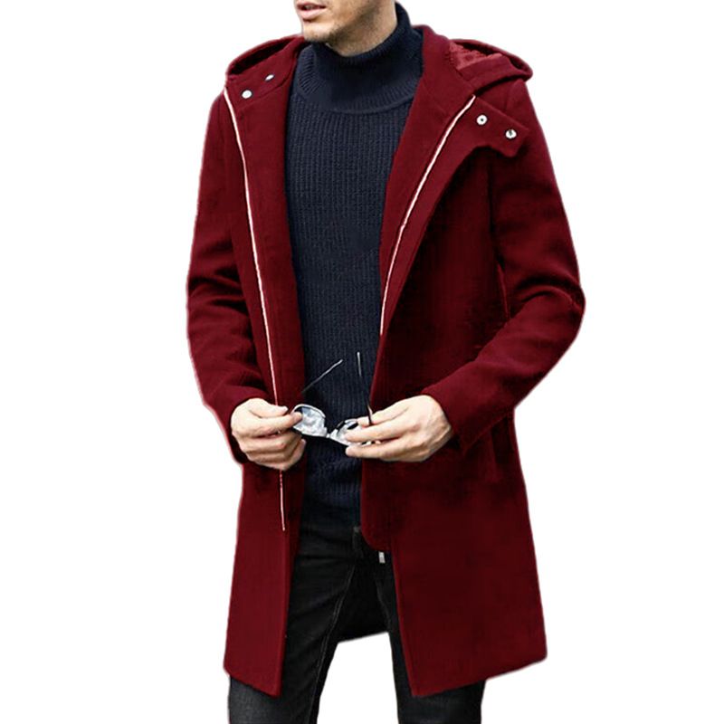 Herrenbekleidung große Größe Wollmantel Männer Freizeitjacke mittlere Länge Zweireiher_voghion.com