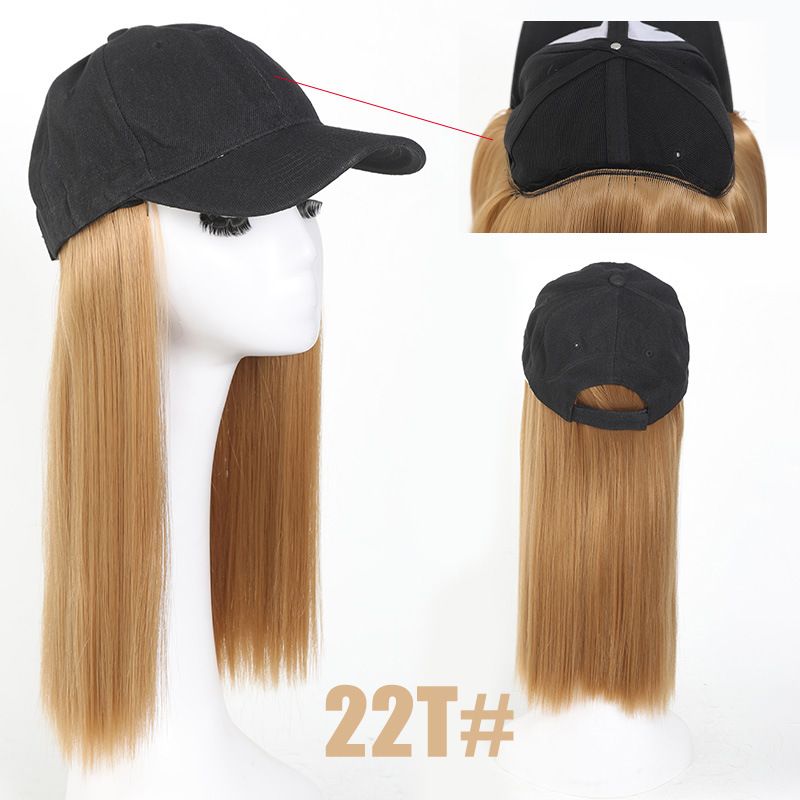 Parūka vāciņā integrēta ķīmiskās šķiedras parūka viziera parūka Garu taisnu matu cepures parūka_voghion.com