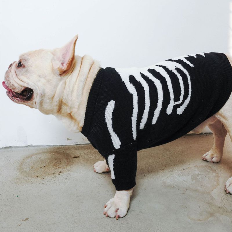 Maglione caldo in filato core-spun per cani, con teschio di Halloween, autunno e inverno, con simpatico bulldog francese e carlino._voghion.com