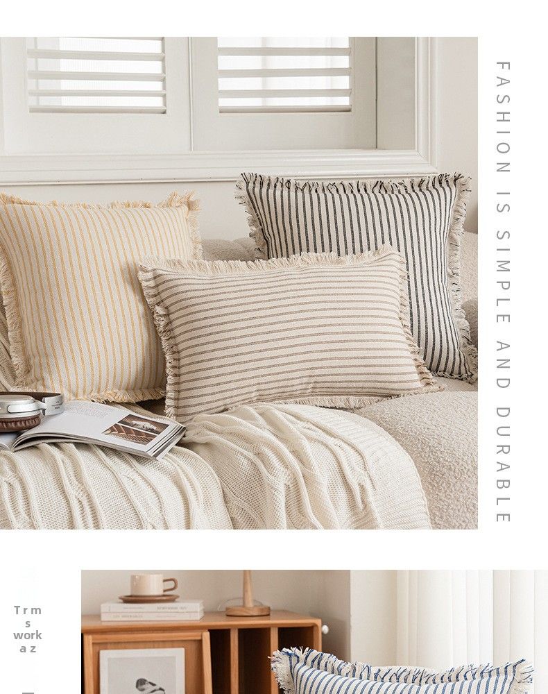 Fodera per cuscino con nappe a righe in stile nordico, semplice, per divano, casa e ufficio_voghion.com