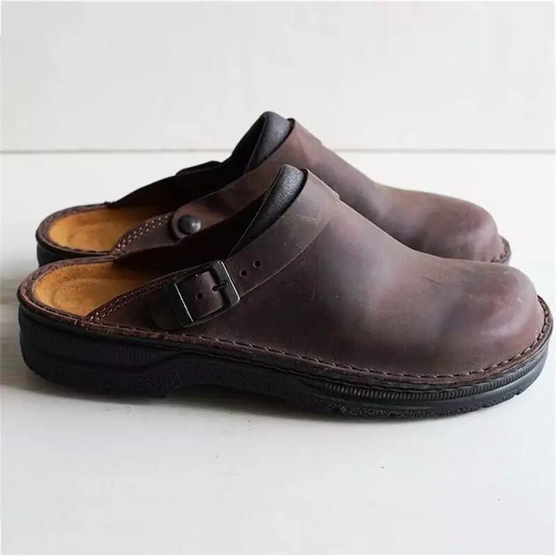 Ciabatte da uomo con zeppa piatta, punta chiusa, bocca bassa, sandali da donna con fibbia e cintura, taglie grandi 36-48_voghion.com