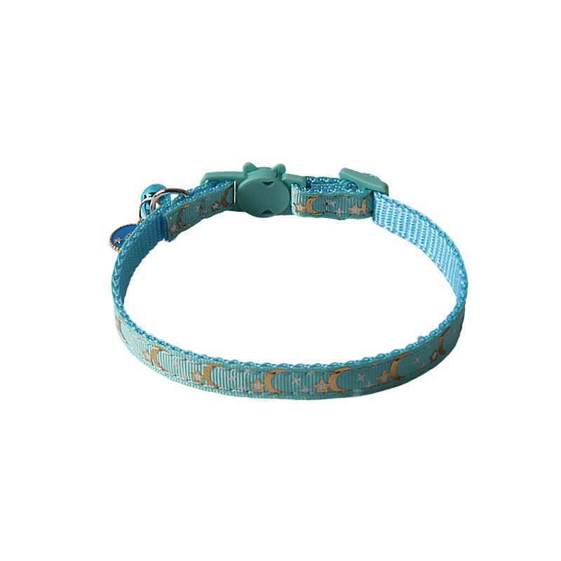 Aminger New Pet Supplies Star Gold Stamping Color Buckle Ribbon With Moon Accessories Bell Cat Collar_voghion.com