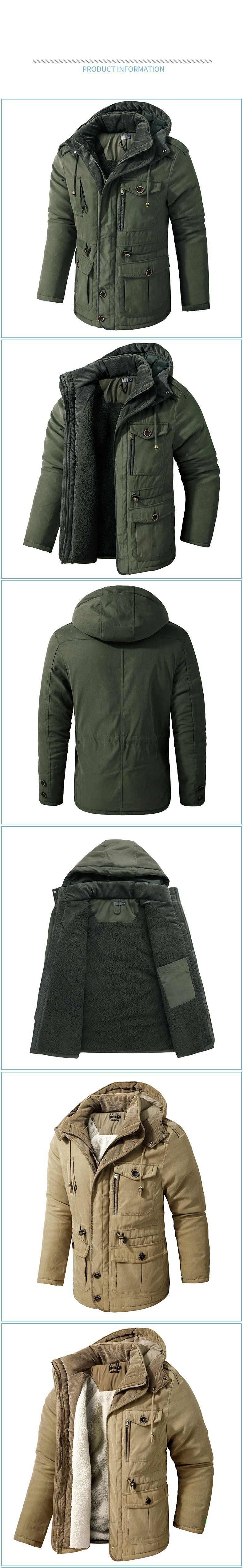 Mænd Thicken Parkas Varm vinterjakke Cashmere Fleece Frakker Militær udendørs bomuldspolstret Vindjakke til mænd med hætte_voghion.com