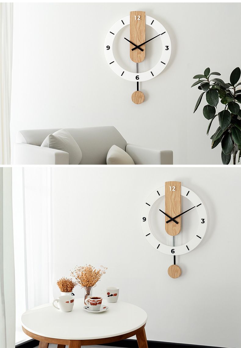 Relógio de parede minimalista nórdico moderno de madeira maciça com balanço silencioso para sala de estar, quarto, personalidade, decoração criativa para casa_voghion.com
