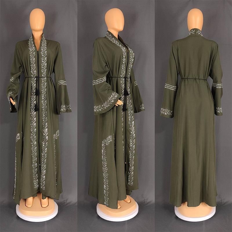 Verve Muslim Abaya Arabischer Kaftan Übergröße Damenkleid mit ausgestellten langen Ärmeln 8840_voghion.com