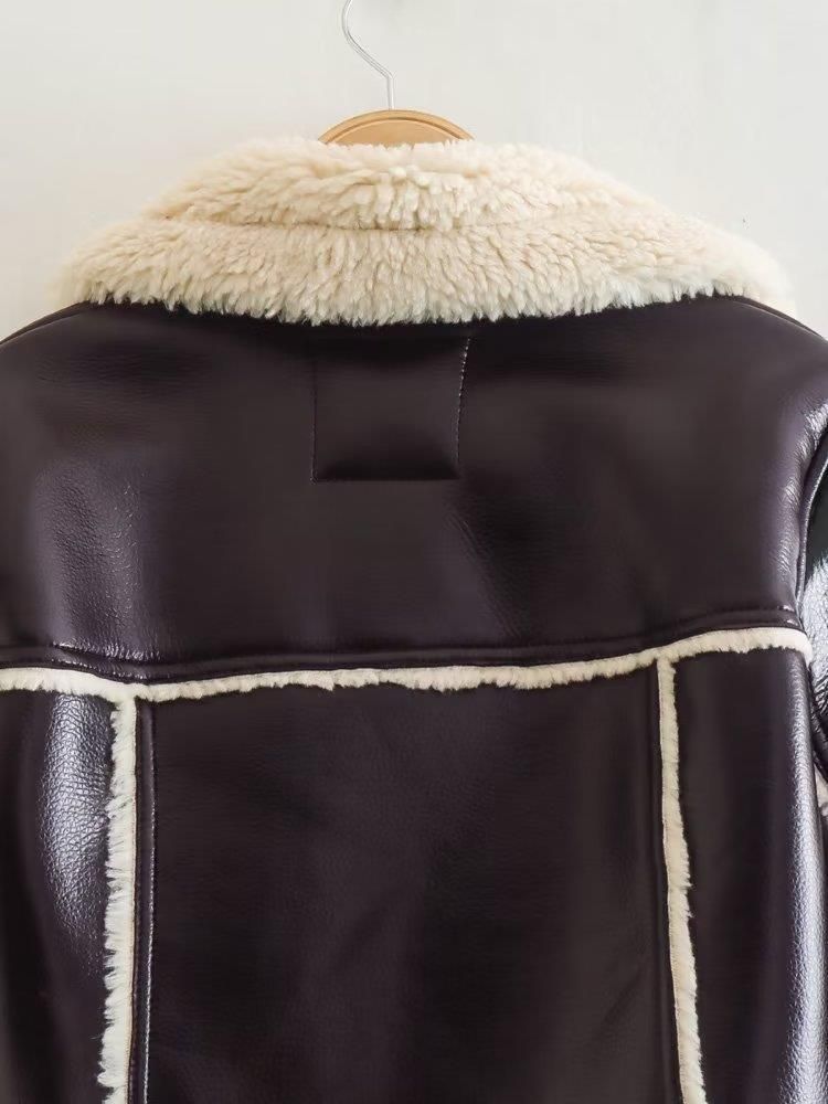 Giacca corta da donna in pile di pelliccia con revers, double face, collo in pelliccia sintetica, giacca corta in pile reversibile per donna - Capispalla alla moda invernale_voghion.com