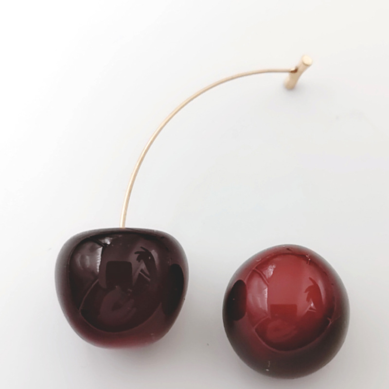 New Cute Simulation Red Cherry earrings Sweet Resin Hot Sale Gold ColorFor Women Girl Student Fruit 1Pair Earring Gift_voghion.com