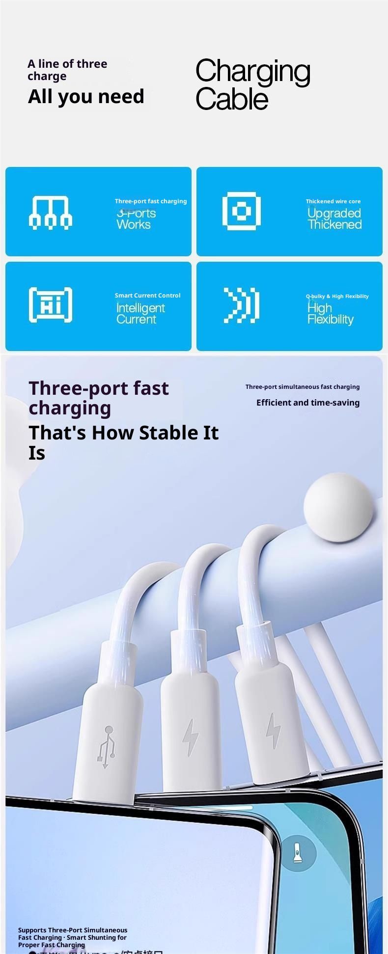 Officiële originele oplader 3-in-1 data 120W supersnelle kop één-naar-drie oplaadkabel universeel_voghion.com