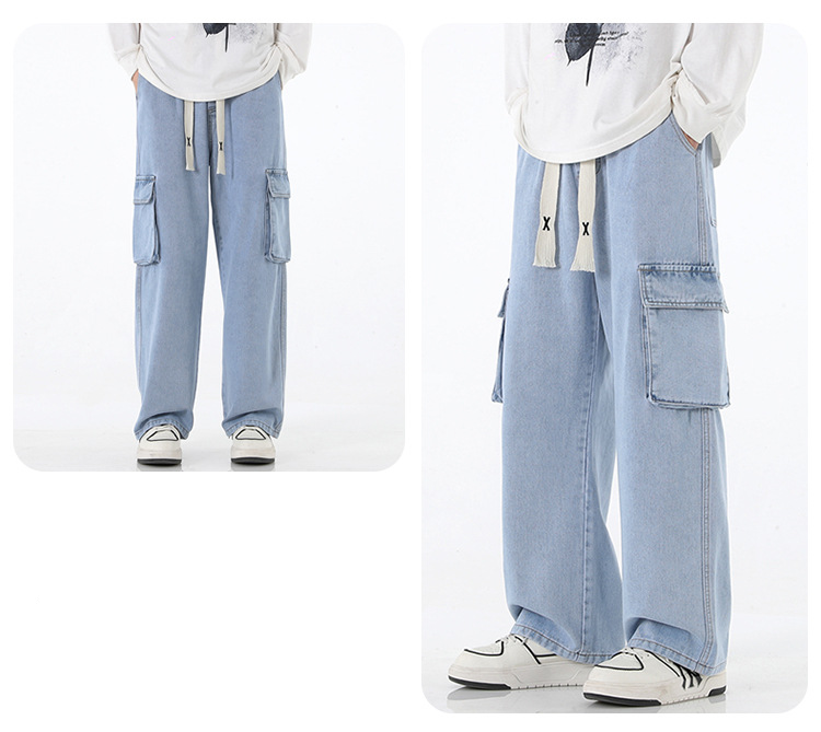 Herrenbekleidung mit warmen und kalten Fleece-Cargo-Jeans, elastischen, lockeren, geraden Beinhosen für Herren_voghion.com