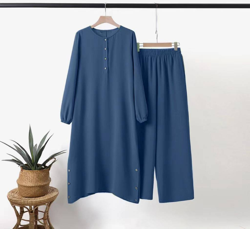 Ensemble Abaya élégant pour femme musulmane, ensemble assorti, haut long et pantalon large, tenues de Ramadan, survêtements urbains_voghion.com