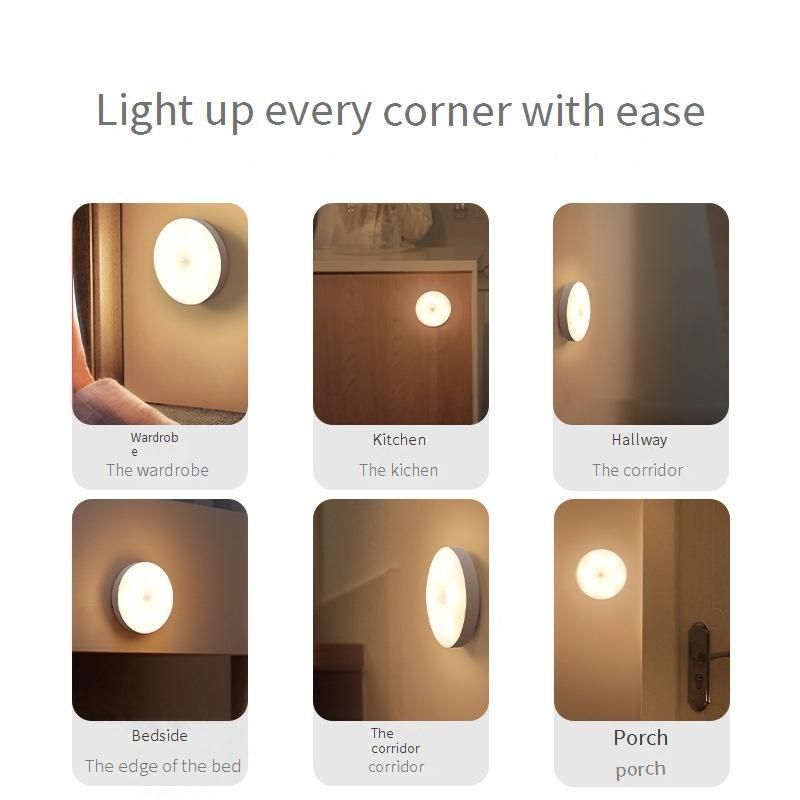 Luz noturna com sensor de movimento LED inteligente - recarregável por USB, luz quente/branca, liga/desliga automático para quarto, armário, corredor_voghion.com