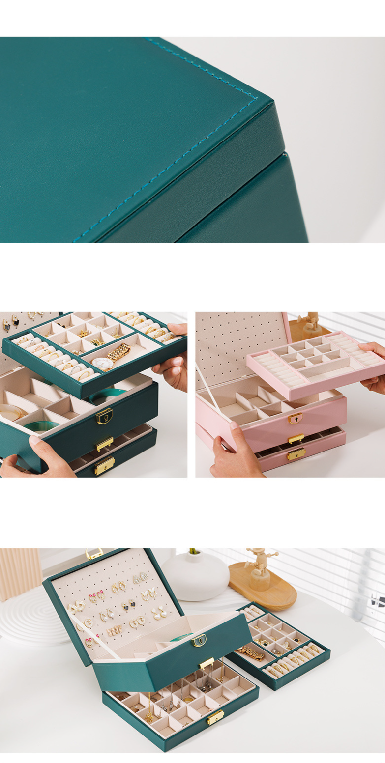 Luxury 4-Layer Leather Jewelry Organizer Box For Earrings, Rings & Necklaces - Large Capacity Stylish Storage Case With Soft Lining, Compact Design_voghion.com