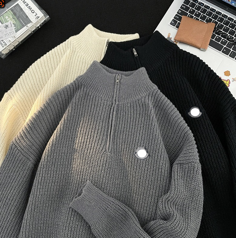 Rollkragenpullover Herren New Winter Japanisch Retro High Street Trendy Marke Strickpullover Loose Casual Solid Color Thread Coat_voghion.com