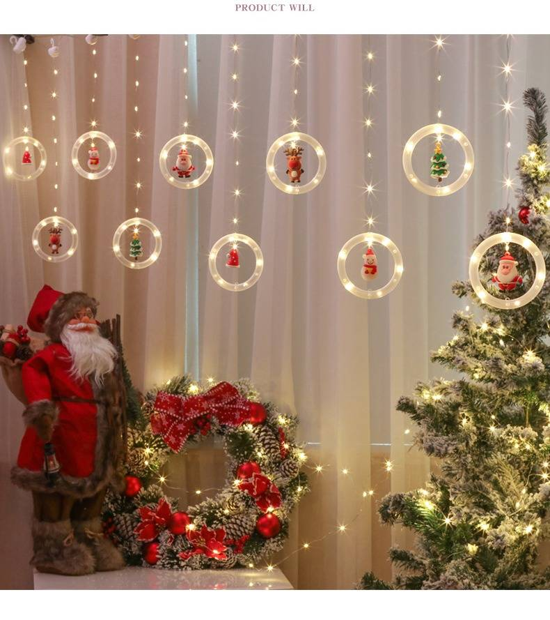 Guirnalda de luces navideñas USB con adornos colgantes: 10 ganchos, luces LED festivas para decoración navideña_voghion.com