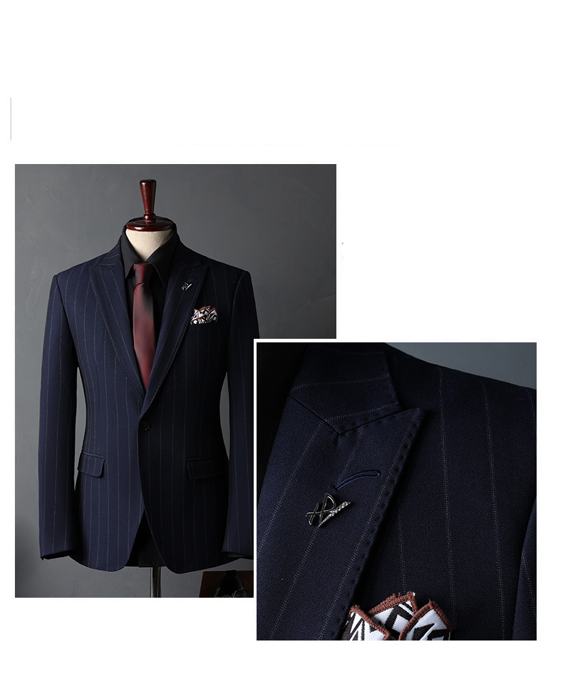 Herrenbekleidung Slim Fit Streifenanzug-Set für formelle Hochzeiten, Business-Büro, Blazer und Hose, Kleidung für Bräutigam und Trauzeugen (Jacke + Weste + Hose optional)_voghion.com