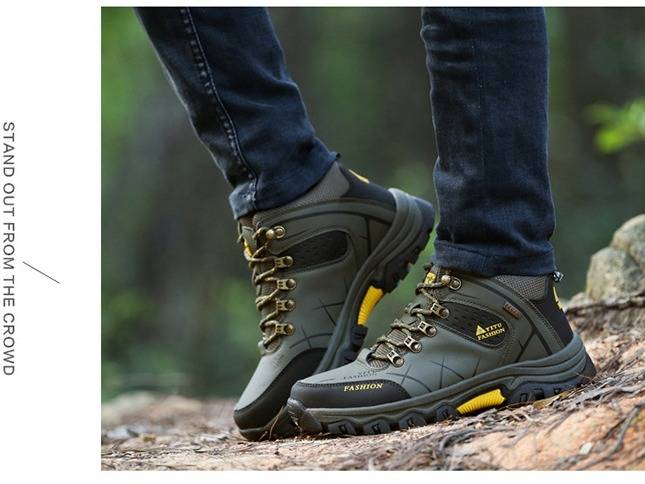 Scarponi da trekking invernali da uomo - Scarpe impermeabili in pelle con fodera in pile, suola in gomma antiscivolo per trekking all'aperto e terreni innevati_voghion.com