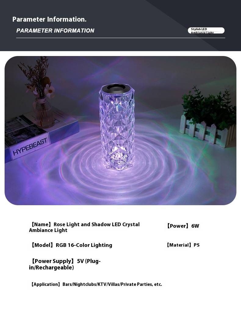 Lampe de table Bluetooth en cristal rose avec haut-parleur – Veilleuse LED créative pour chambre, karaoké et décoration intérieure, éclairage d'ambiance tactile (9,5 x 9,5 x 23 cm)_voghion.com