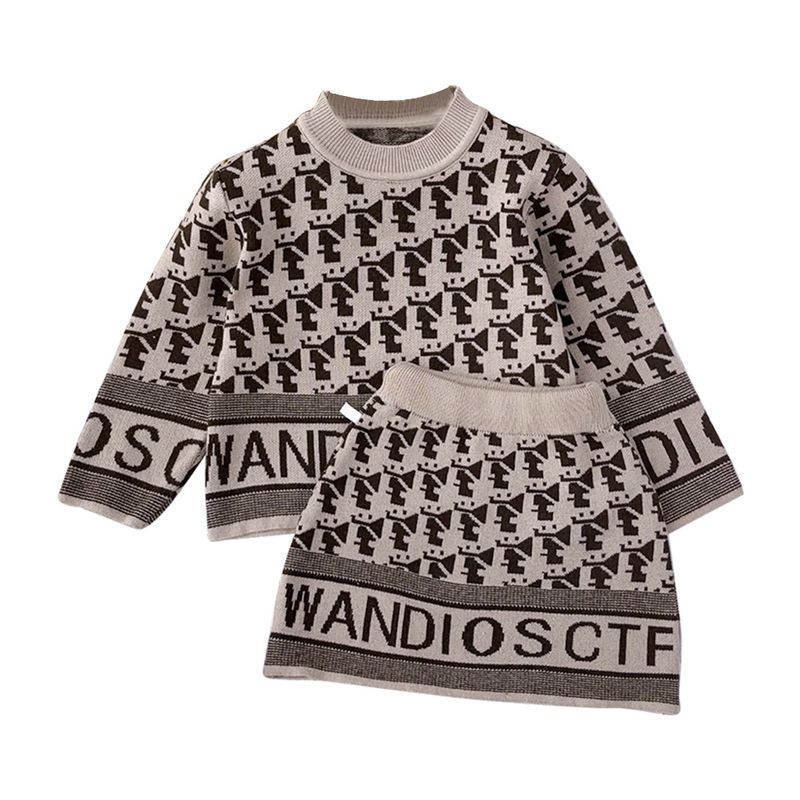 Strickpullover-Set für Mädchen – trendiges, langärmliges Zweiteiler-Outfit mit Buchstabendruck für Herbst und Winter, weiche Acrylmischung, lässig und stylisch_voghion.com